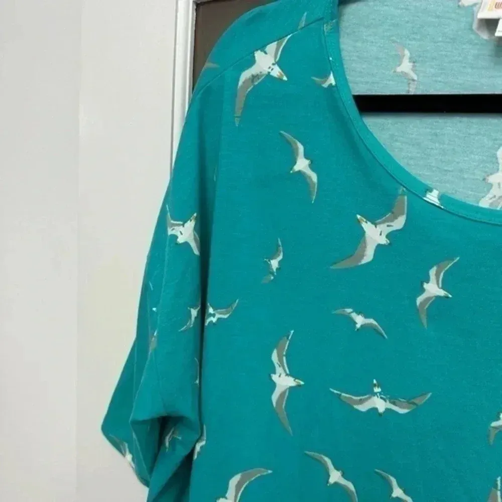 LuLaRoe Irma Oversized High Low Tunic Teal Dark Mint Seagulls Size Large L Top - Image 3