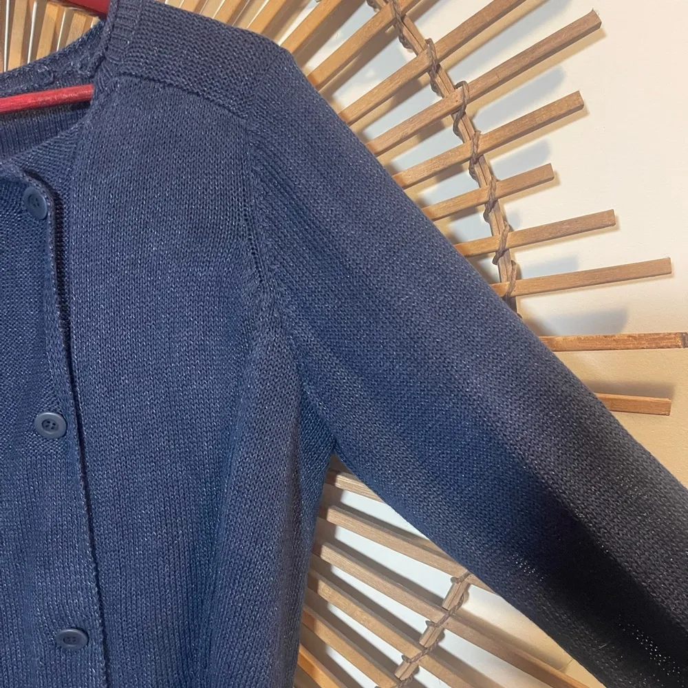 Eileen Fisher Navy Blue Linen Blend Double-Breasted Cardigan Leightweight Large - Image 4