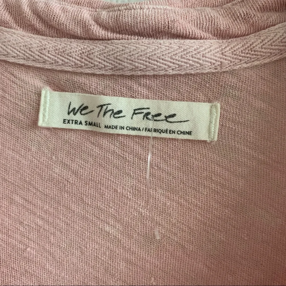 We the Free Free People The Posh Tee Pink Collar Linen Blend V Neck Top XS - Image 3