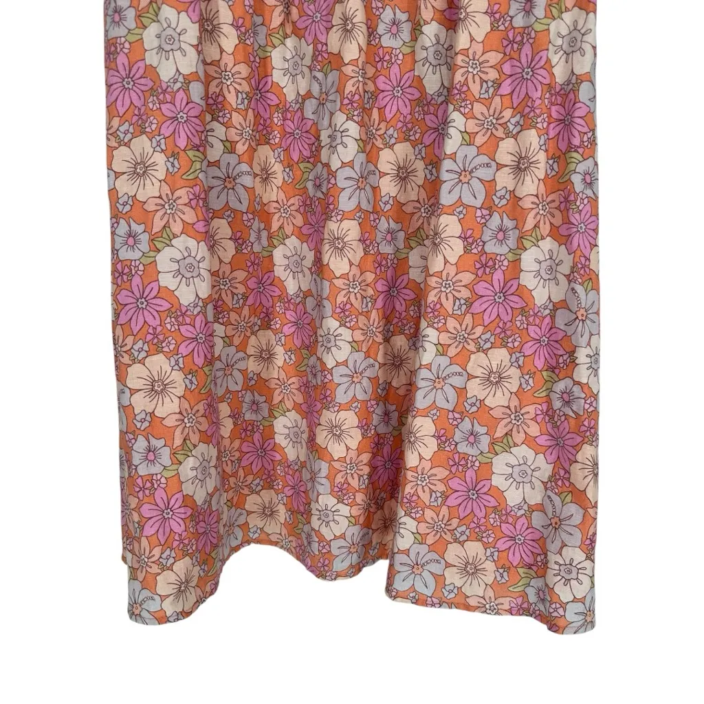 Sunday Best Floral Babydoll Dress size Large Smocked Aritzia Puff Cap Sleeves Orange - Image 4