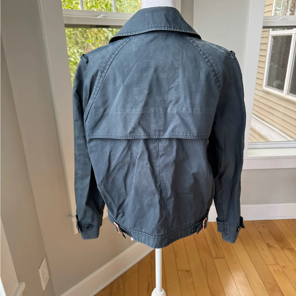 LACOSTE Navy Blue Cropped Waxed Canvas Trench Coat Utility Jacket Sz 40 - Image 4