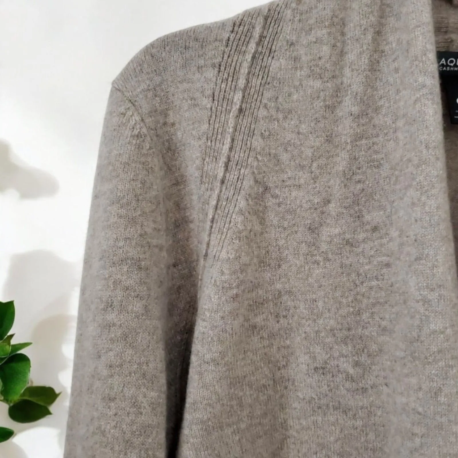 AQUA Cashmere Draped Open-Front Cashmere Cardigan in Wheat - Image 11