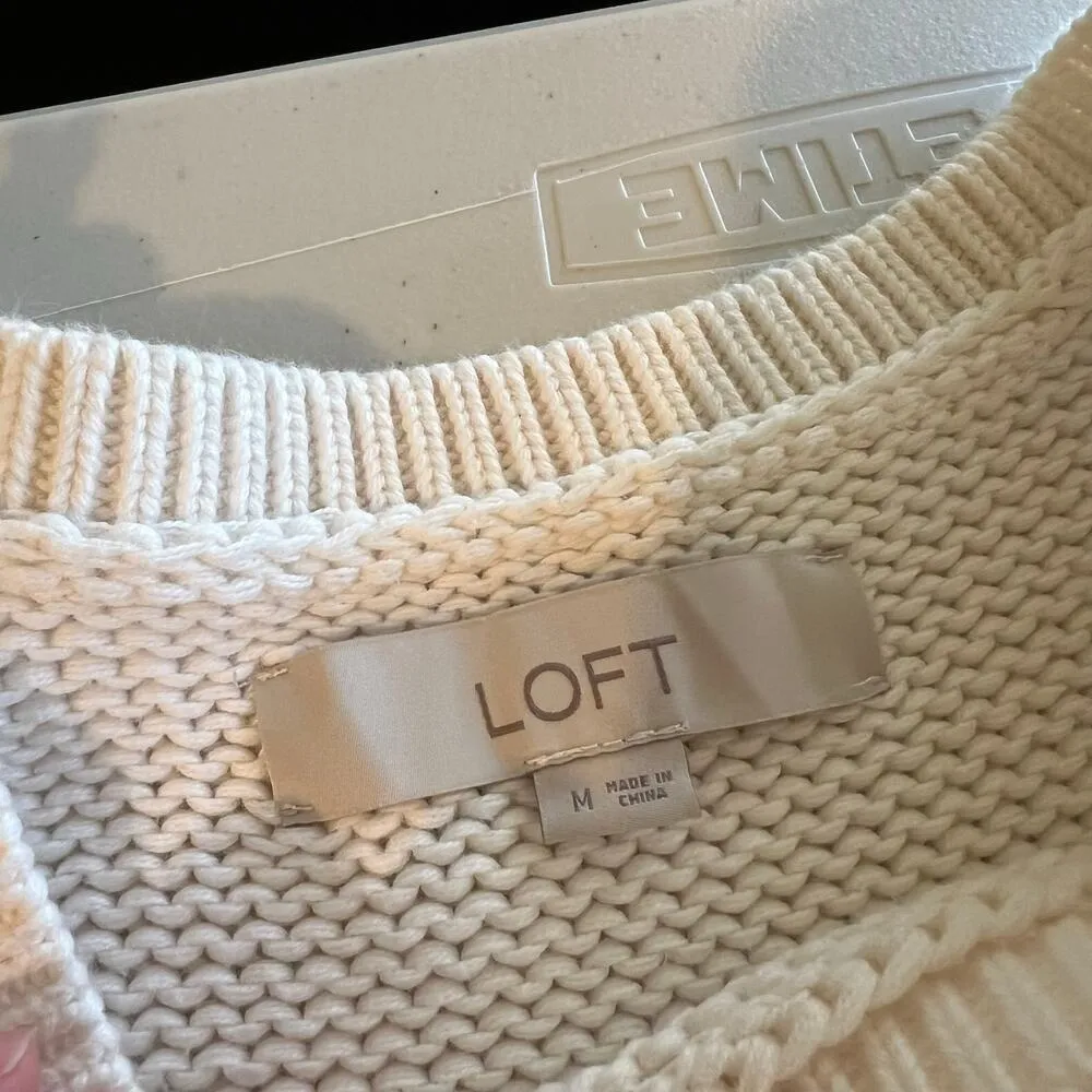 LOFT White Chunky Cotton Knit Woven Stitch Pullover Sweater Vest - M - Image 8