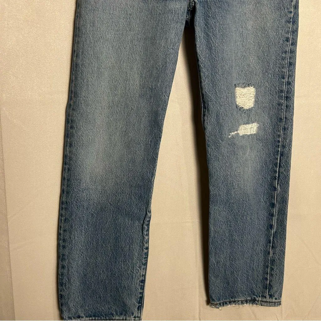 Levi’s 501 Lightly Distressed High Rise Waist Straight Leg Denim Blur Jeans 24 - Image 5