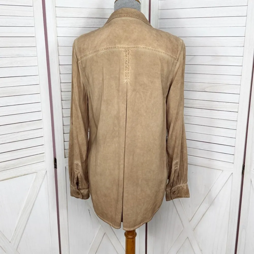 Velvet‎ Heart Oil Rubbed Look Button Up Shirt Tan Small Western Grunge Rayon - Image 4
