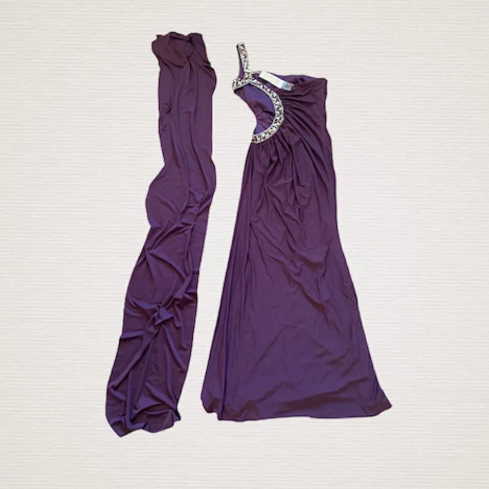 Evening Dress 1 Shoulder Gown Purple Beaded Cutout Embellished NEW - Image 7