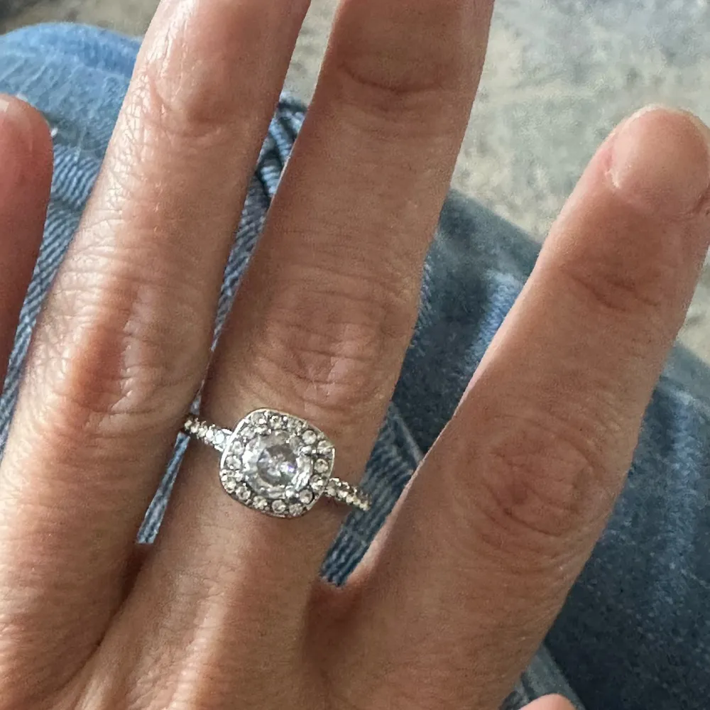 White Gold Plated Silver Pave Princess Cubic Zirconia Engagement - Image 6