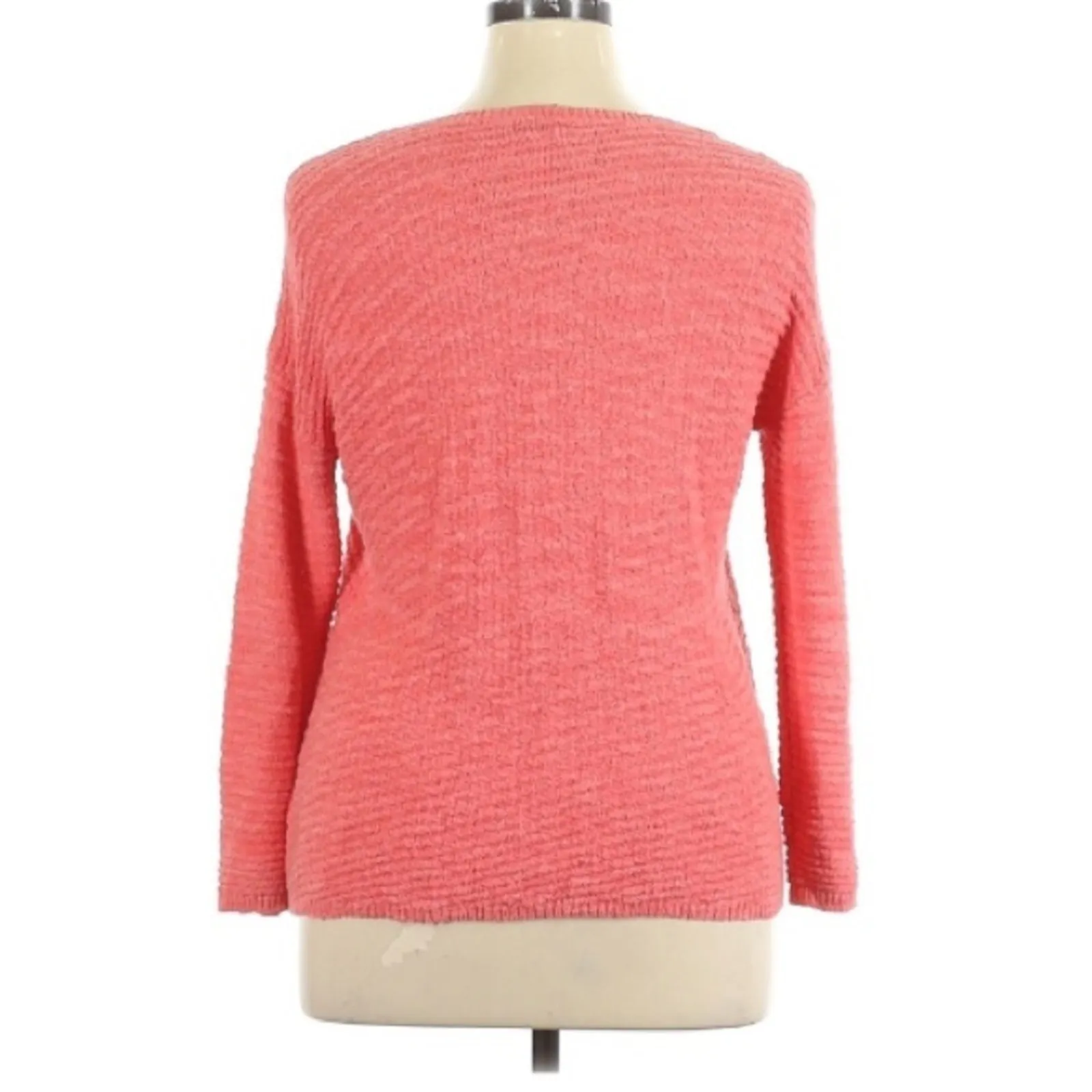 Calvin Klein Orange Knit Pullover Sweater V Neck Womens XL Chunky Knit Fall - Image 2