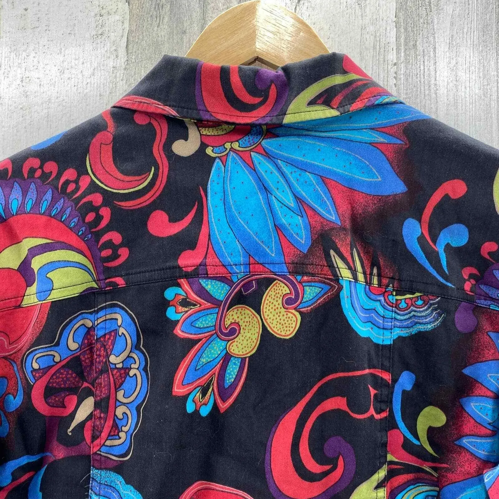 Chico's Boho Artsy Jacket Women 1 Med Black Multicolor Floral Print Cotton Blend - Image 8