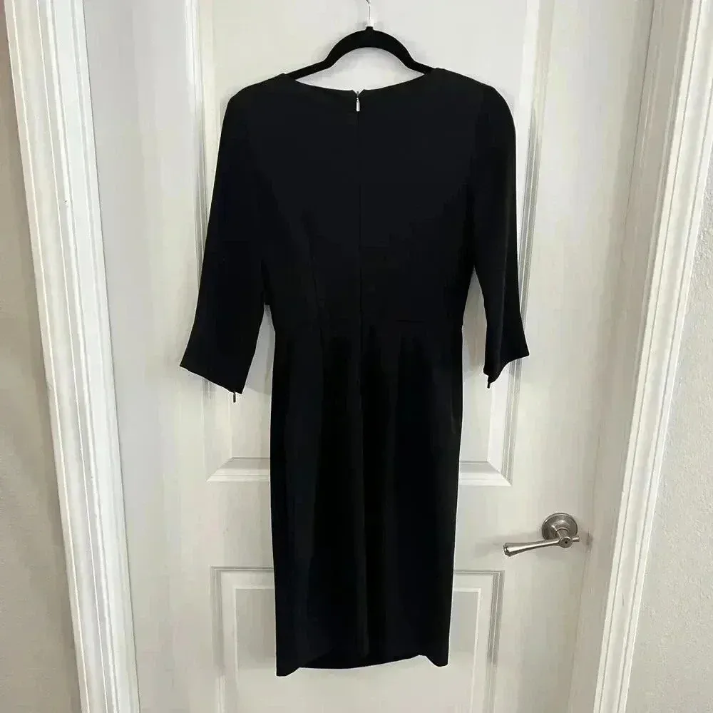 336 Max Mara Drapped Front Long Sleeve Dress Size 38 Color Black - Image 6