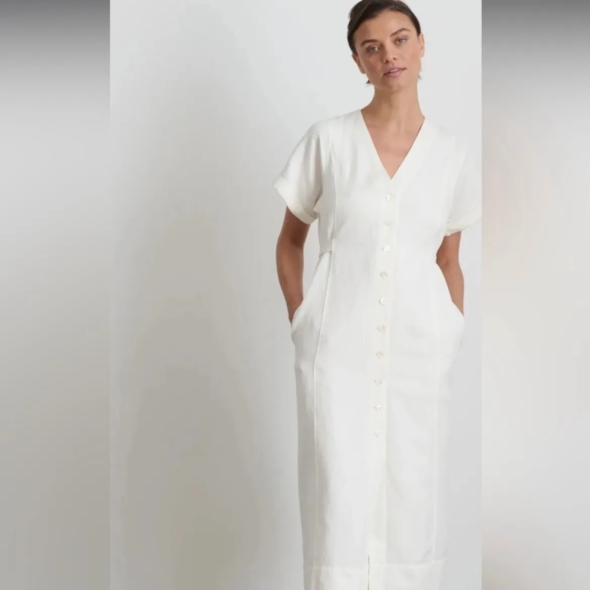 Alex Mill Madeline Shirtdress Linen Blend Button Front Midi Dress White M Size M - Image 5