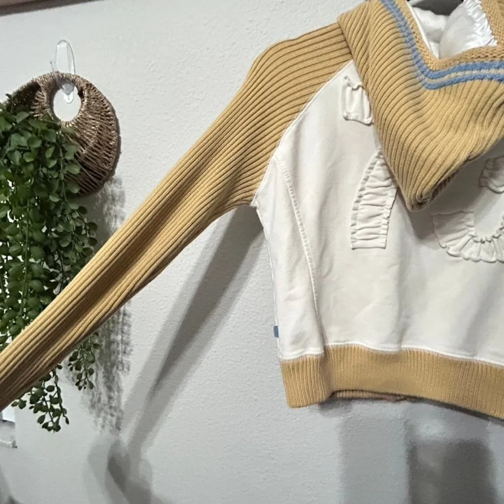 Y2K Pepe Jeans Zip Jacket Ribbed Cream Sleeves & Hood Small Hip-Hop Throwback - Image 7