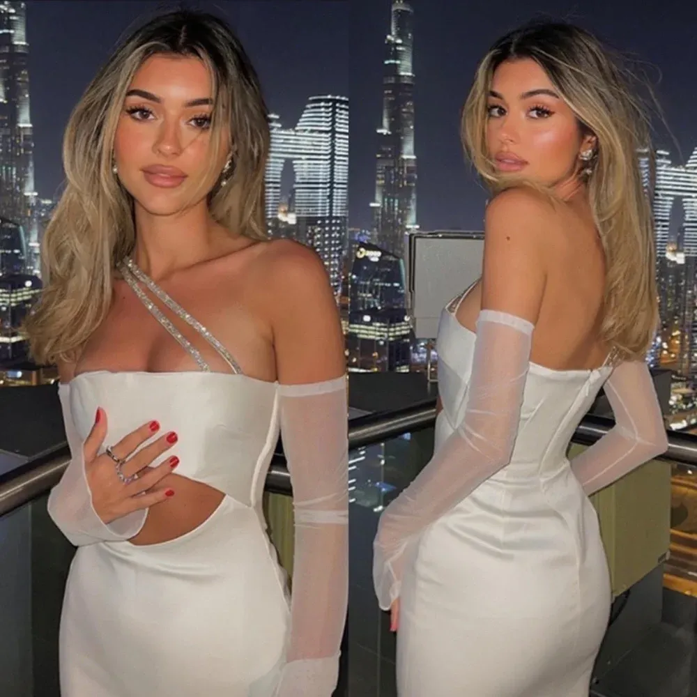 HOUSE OF CB 'Loulou' Ivory Satin Cutout Midi Dress rhinestone NWOT size‎ Large - Image 2