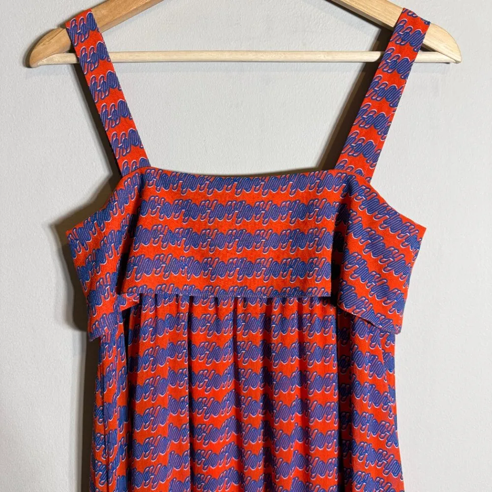 NWOT Opening Ceremony 100% Silk Patterned Tent Maxi Dress Women's 0 Orange Flowy - Image 13