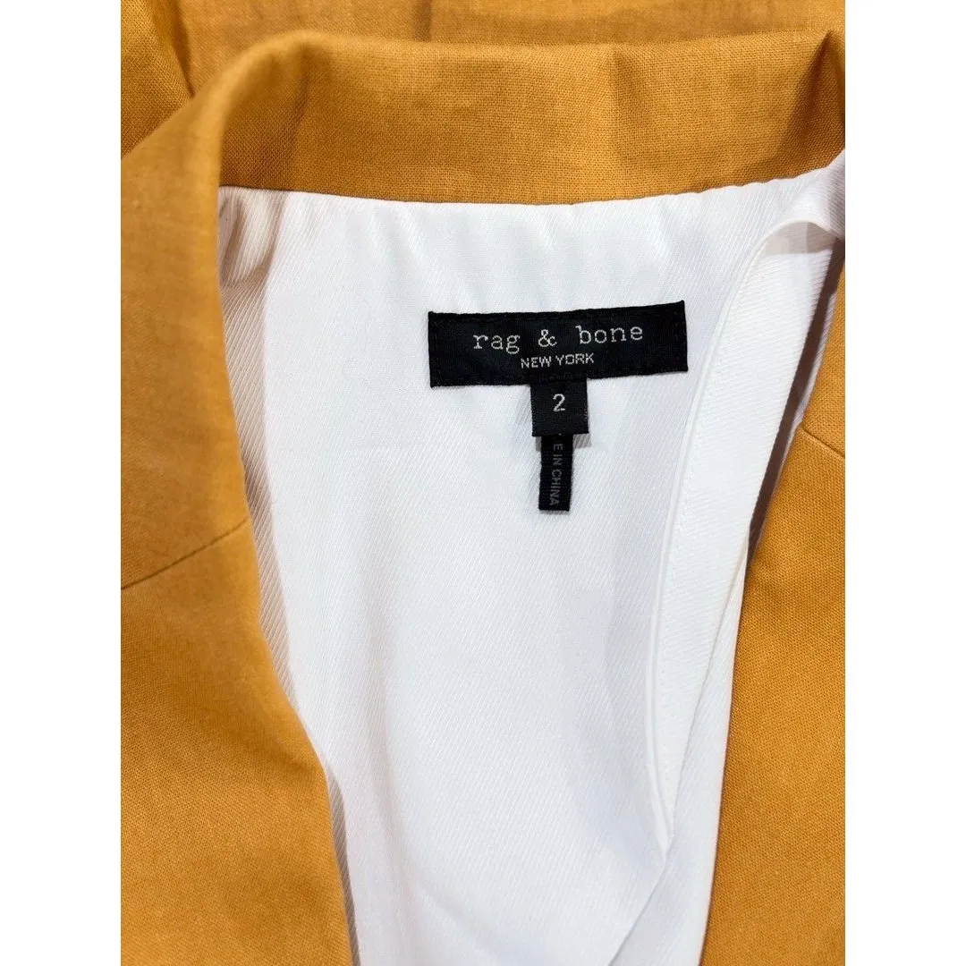 Rag & Bone Womens Suit Set Yellow Linen Tailored Blazer Straight Trouser Size 2 - Image 4