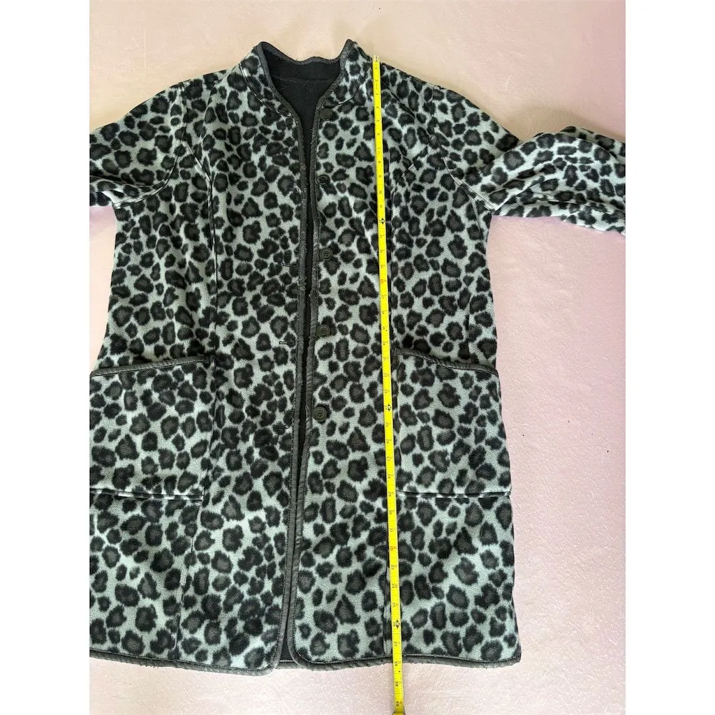 A New Day Women's M Gray Leopard Print Faux‎ Fur Long Coat - Image 6