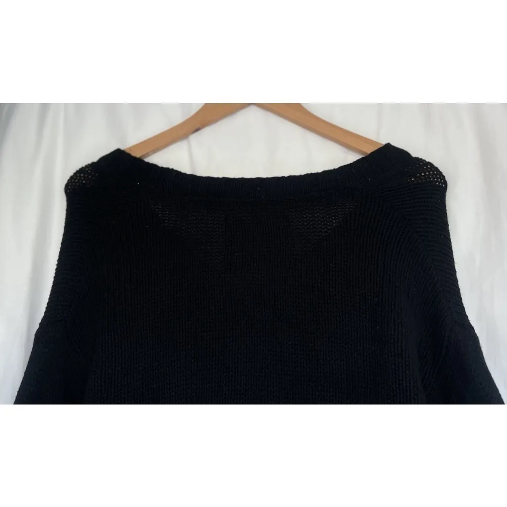 VTG Old Navy Black Knit Sweater Large Fair Isle Sleeve Kangaroo Pocket Lambswool - Image 4