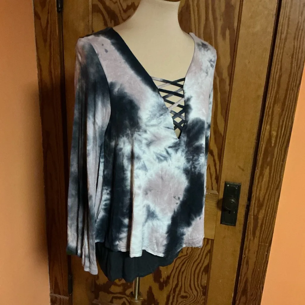 Tie dye hippie chic sexy layered bell sleeve top - Image 8