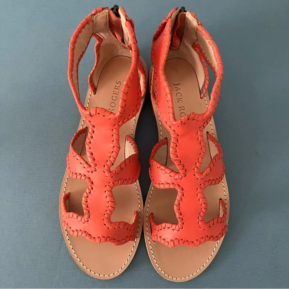 Jack Rogers Jackie Coral Orange Cut Out Leather Gladiator Sandals - Image 6