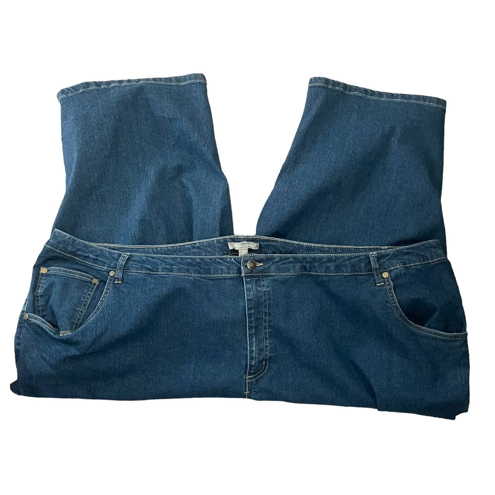 Woman Within Crop Jeans 36 Blue Straight Leg Sustainable Denim Classic‎ Capri - Image 6