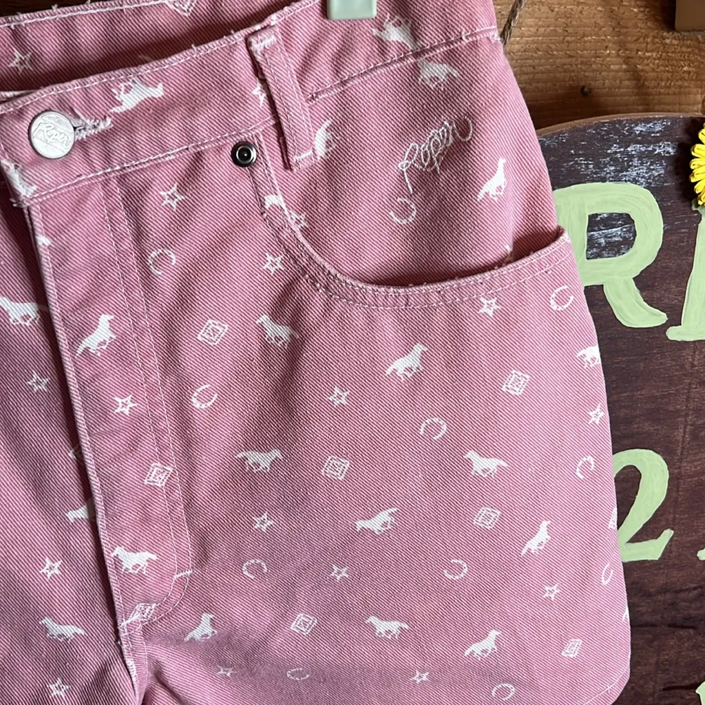 Vintage Roper Cowgirl Denim Pink Bareback High Rise Western Horse Short Country Size 10 - Image 4