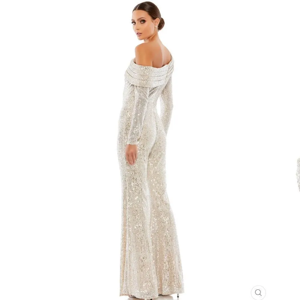 Mac Duggal 26596 SEQUINED DROP SHOULDER LONG SLEEVE JUMPSUIT - Image 5