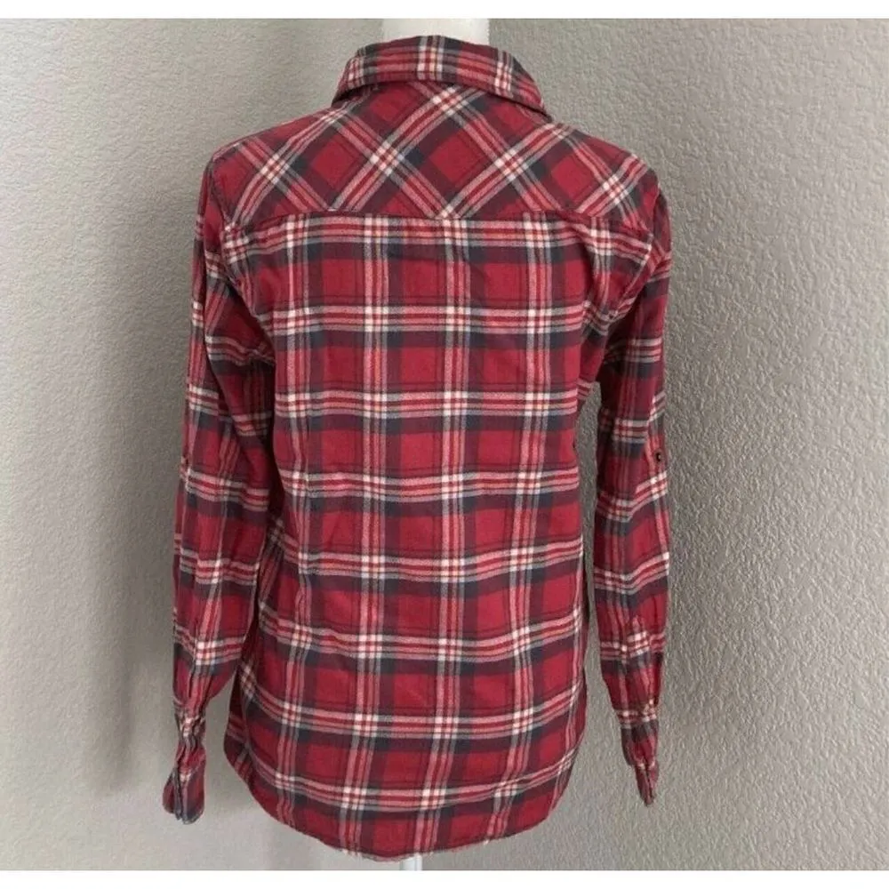 Jachs Girlfriend Bea  Womens Red Plaid Flannel Button Down Size Small - Image 5