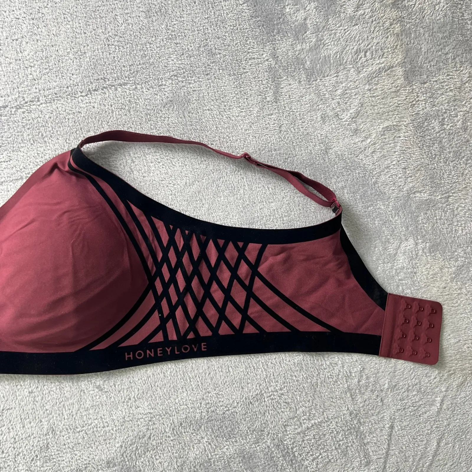 HONEYLOVE Silhouette Bra Burgundy Black Lattice Design Size 1X Style #LWBR0201 Purple - Image 5