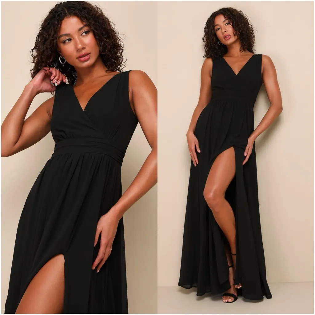 LULU’S Thoughts Of You Black Surplice Maxi Dress - Image 2