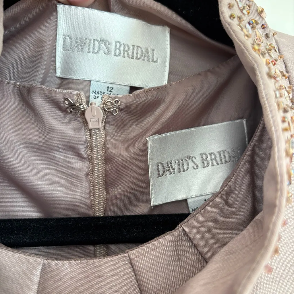 David's Bridal Taupe Beaded Dress and Jacket Set Ensemble Size 12 Wedding Attire - Image 15