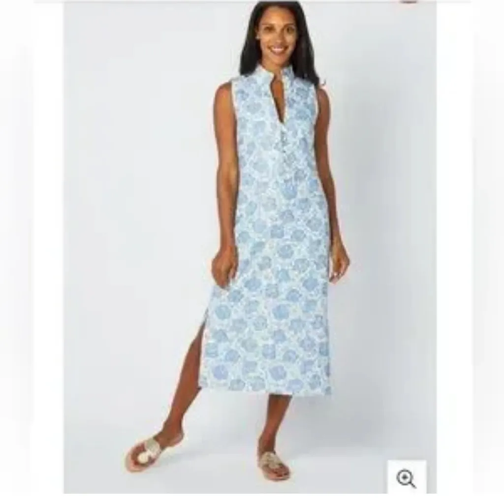 Sail to Sable Linen blend sleeveless shift dress blue & white Size Extra Small - Image 2