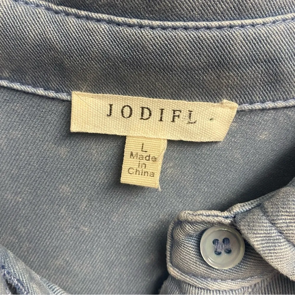 NWOT JODIFL Chambray Tiered/Ruffle Button Down Long Sleeved Dress Size Large - Image 3