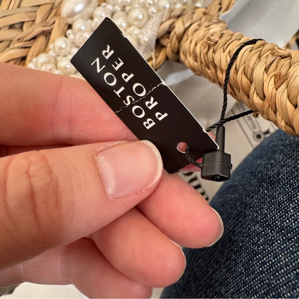 Boston Proper Pia Rossini Straw Pearl Handbag Tote Bag Beach Summer Vacation NEW - Image 3