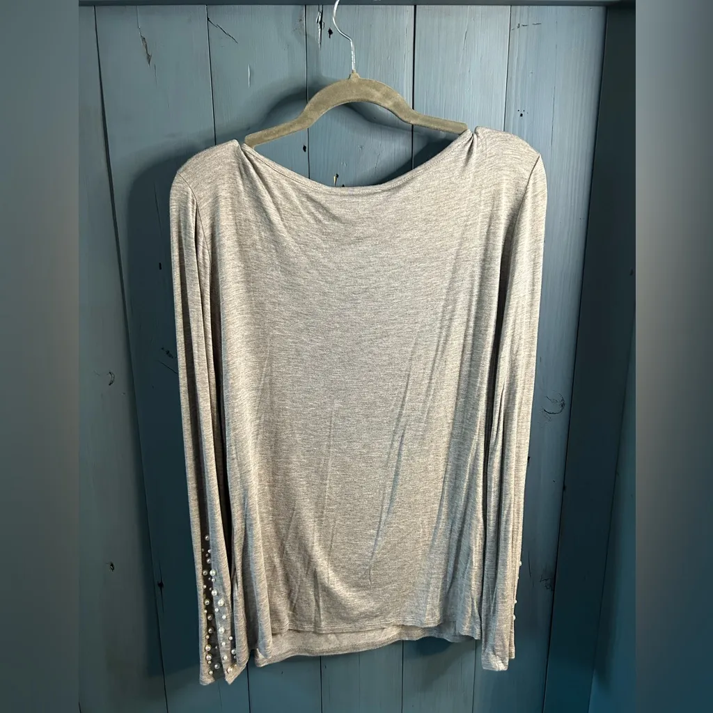 Laundry By Shelli Segal Light Grey Long Sleeve Top | Size Large - Image 4