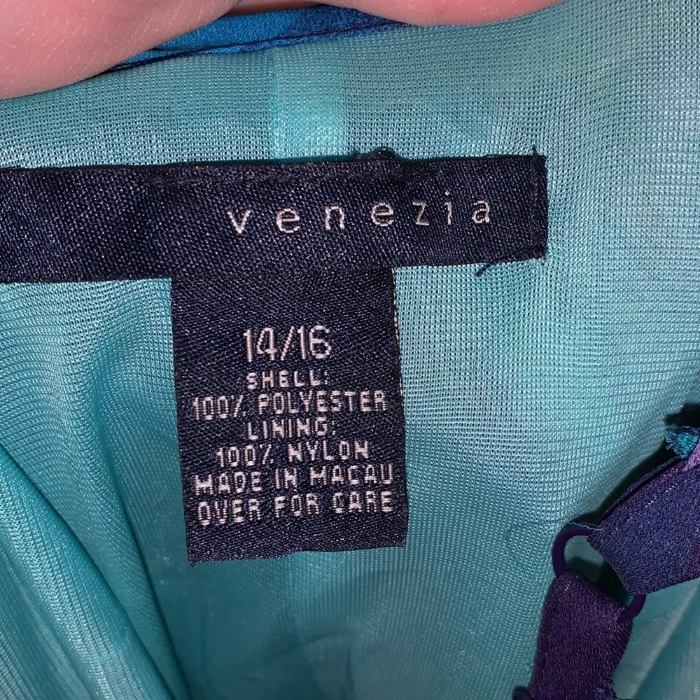 Venezia blue & purple wave pattern maxi night out formal dress Size 14 - Image 9