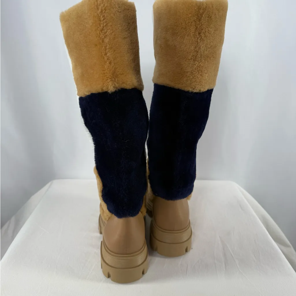 Free People Happy Thoughts Shearling Real Fur Patchwork Knee High Boots Tan 6.5 - Image 5