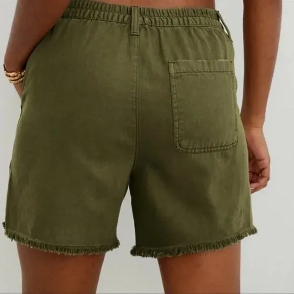 NEW! Aerie Adventure Frayed Hem Shorts in Olive Green Cotton Linen Size S - Image 2