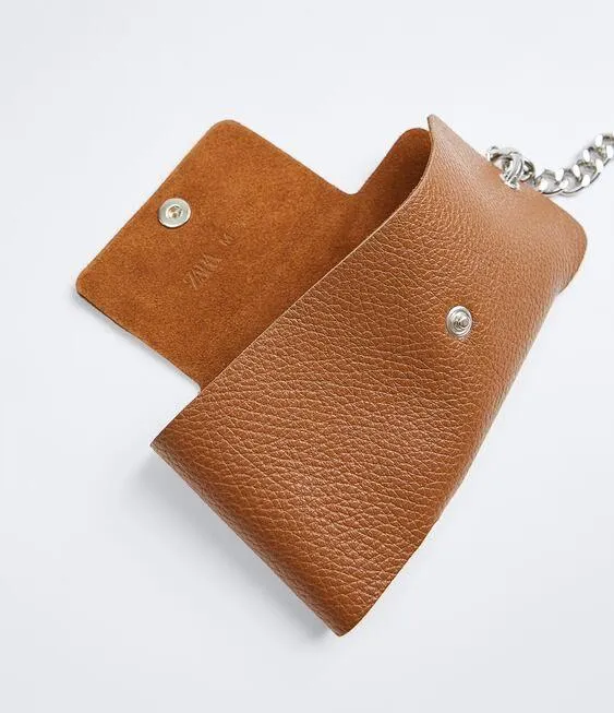 NWT  100% Leather Chain Trim Phone Case Brown - Image 3