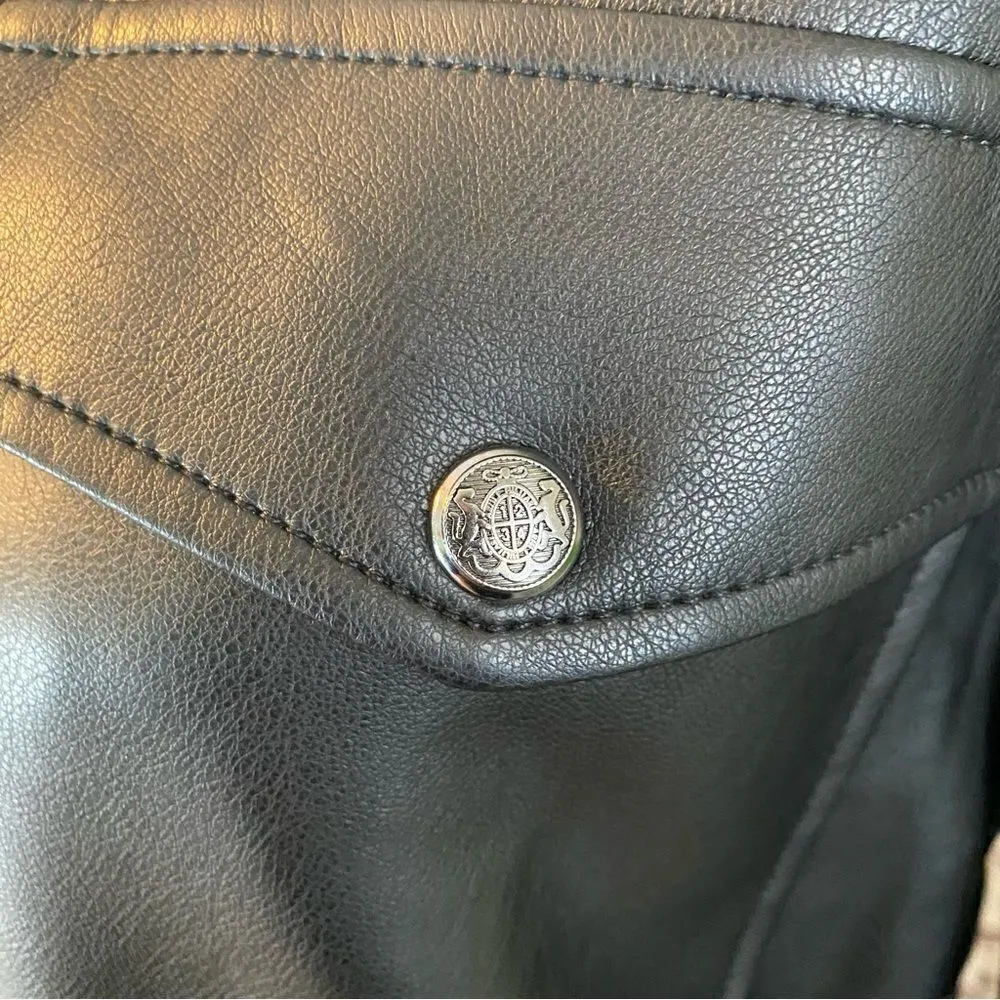 Rebecca Minkoff Black Vegan Faux Leather Belted Jacket Button Up Collared Large - Image 4