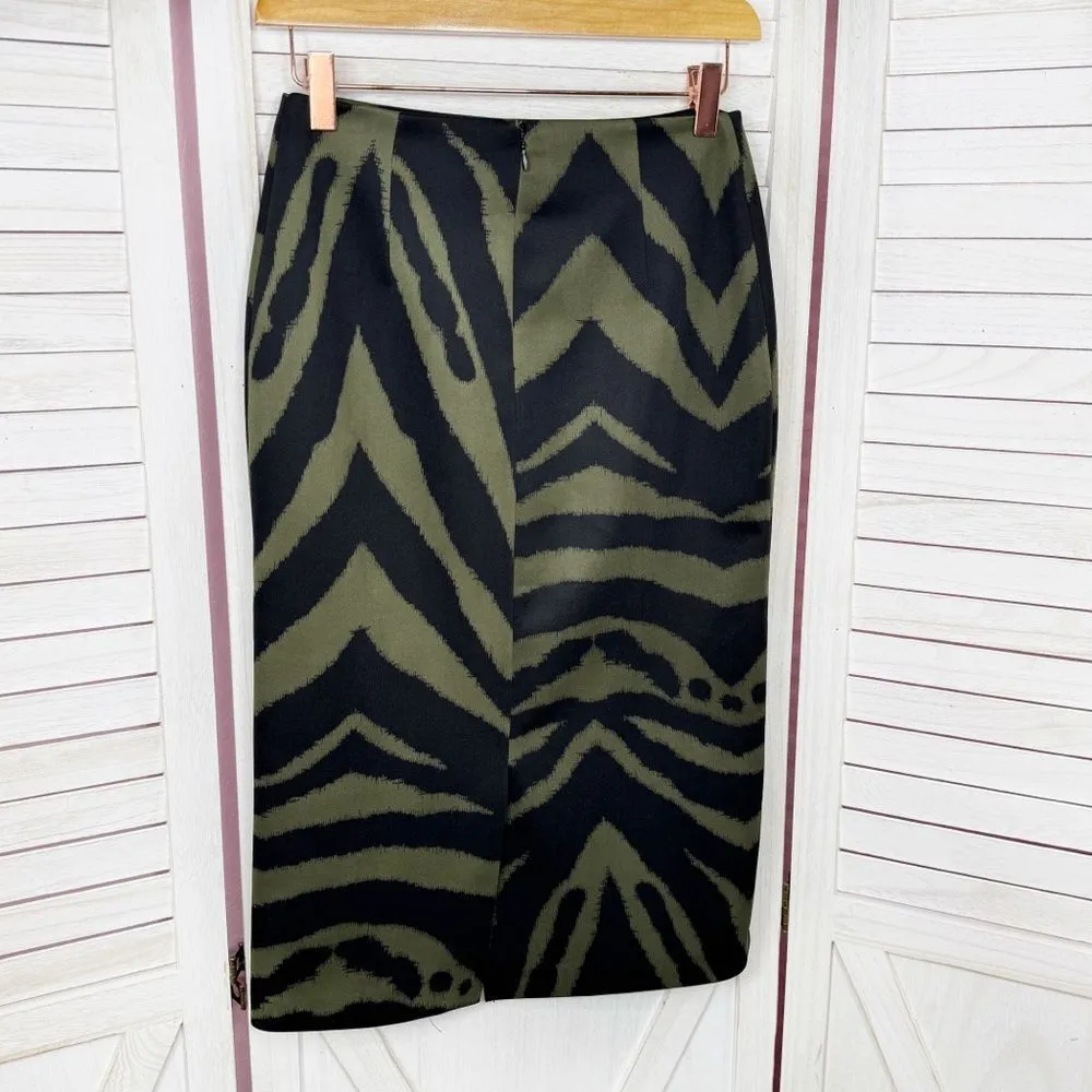 New York & Company Zebra Animal Print Midi Pencil Skirt Green Black Size 0 - Image 8