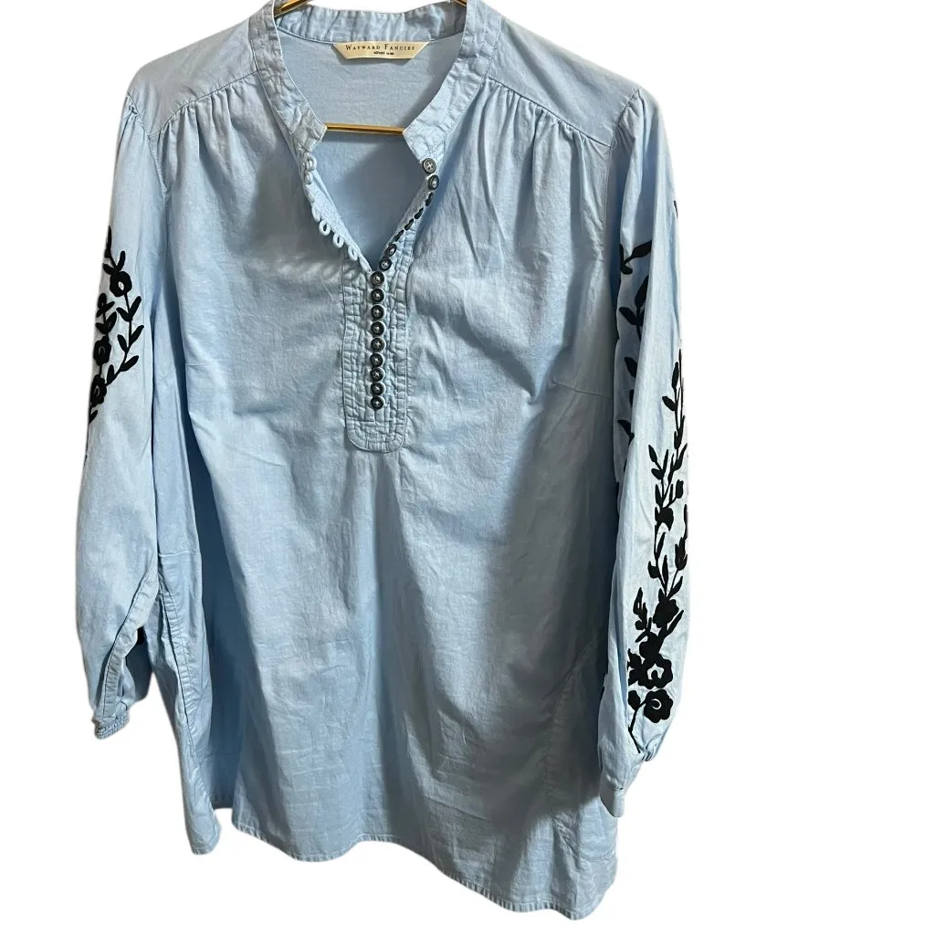 Eshakti Wayward Fancies Tunic Top Womens Plus 1X-18W Blue Embroidered Romantic - Image 2