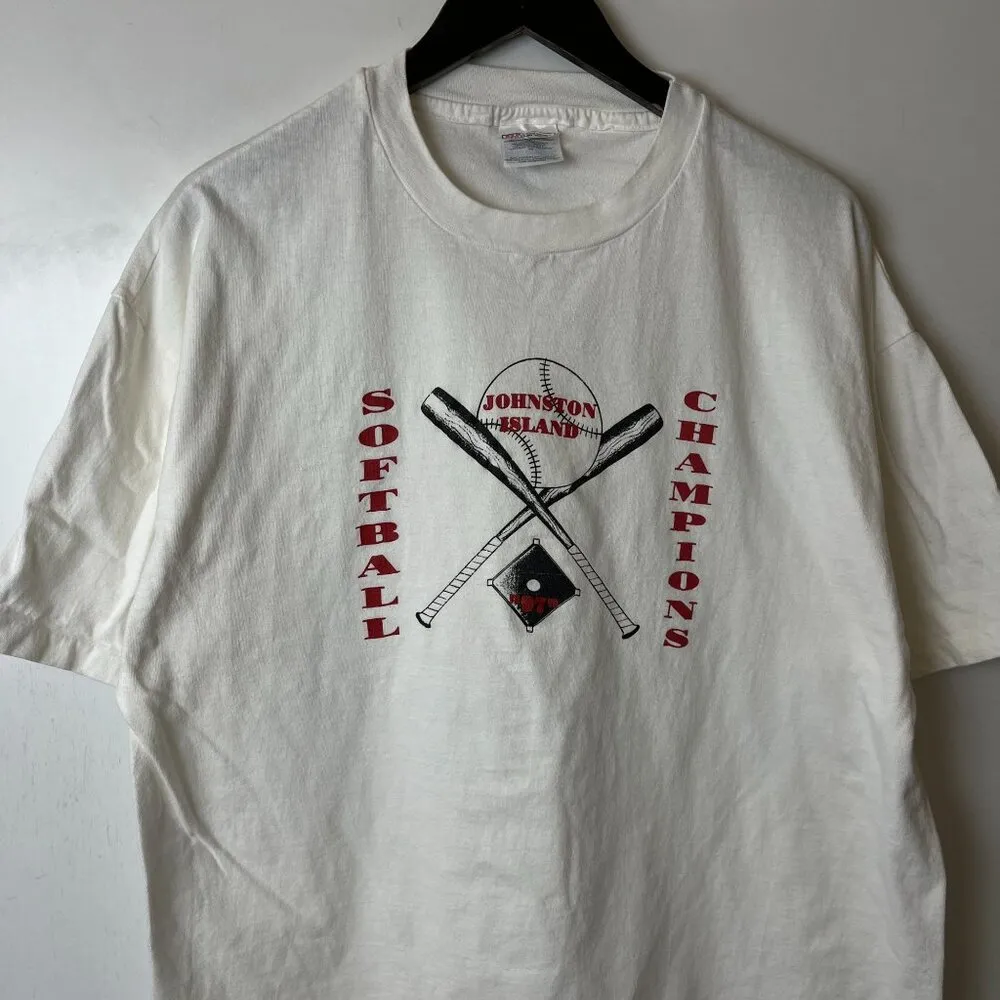 Johnson Island Softball Champions T Shirt Vintage 90s L Large White Graphic Tee - Image 11