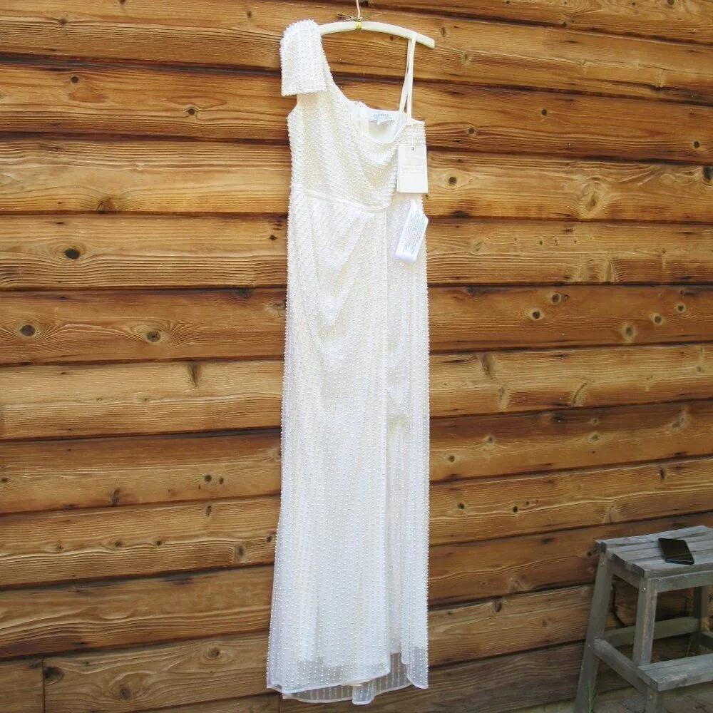 Mac Duggal 93735 Pearl Embellished Soft Tie One Shoulder Gown White - Image 6