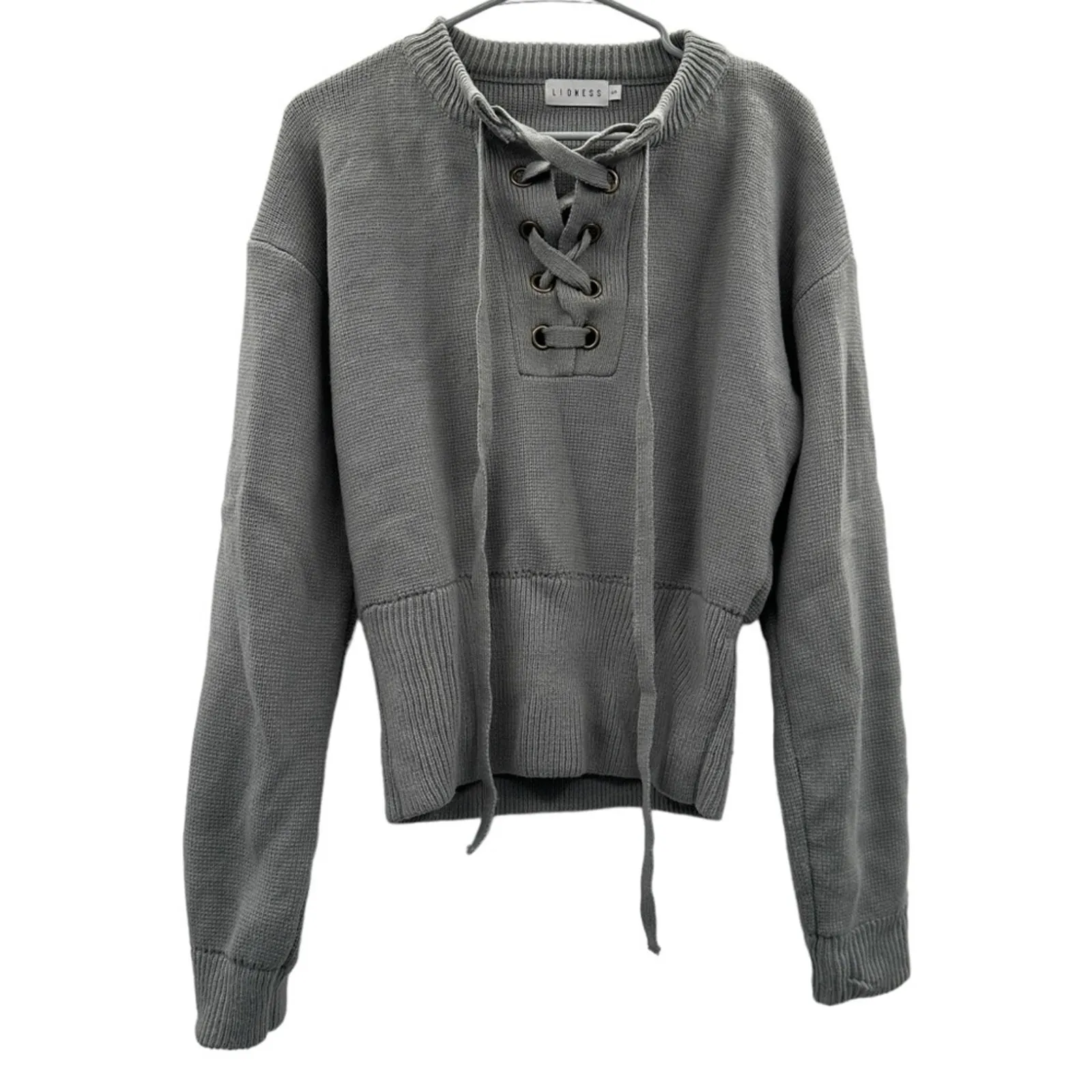 Urban Outfitters Lioness Gray Chunky Lace Up‎ Knit Long Sleeve Sweater Sz S - Image 3