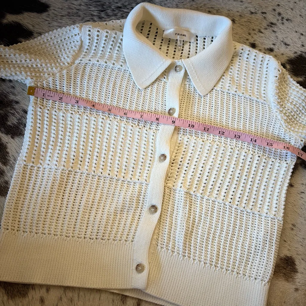 FRAME Denim Shrunken Crochet Cardigan in Off White Size XS - Image 8