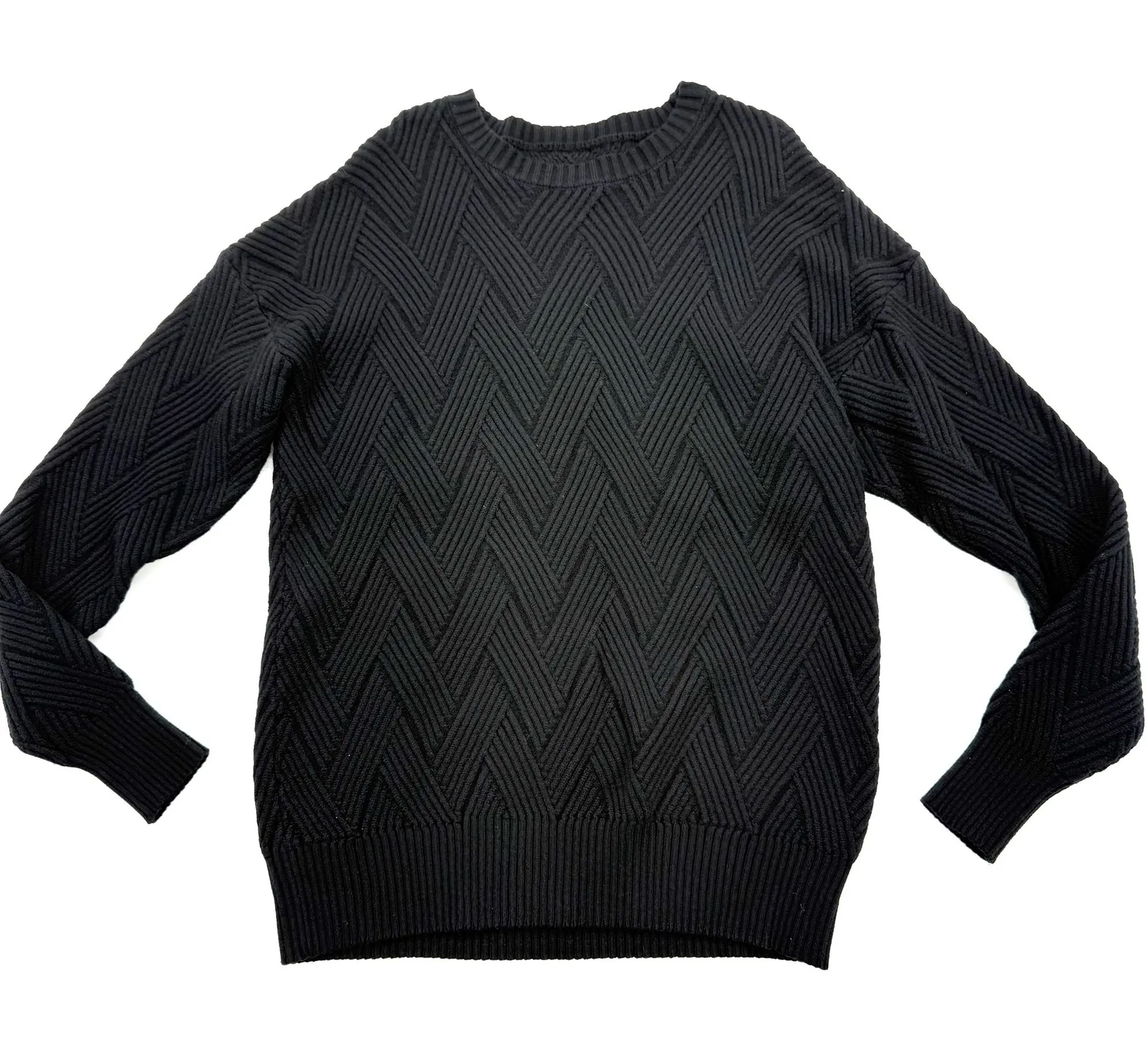Men Crew Neck Sweater Knit Pullover Long Sleeve Winter Top Woven Texrured Knitted Black Size XL - Image 1