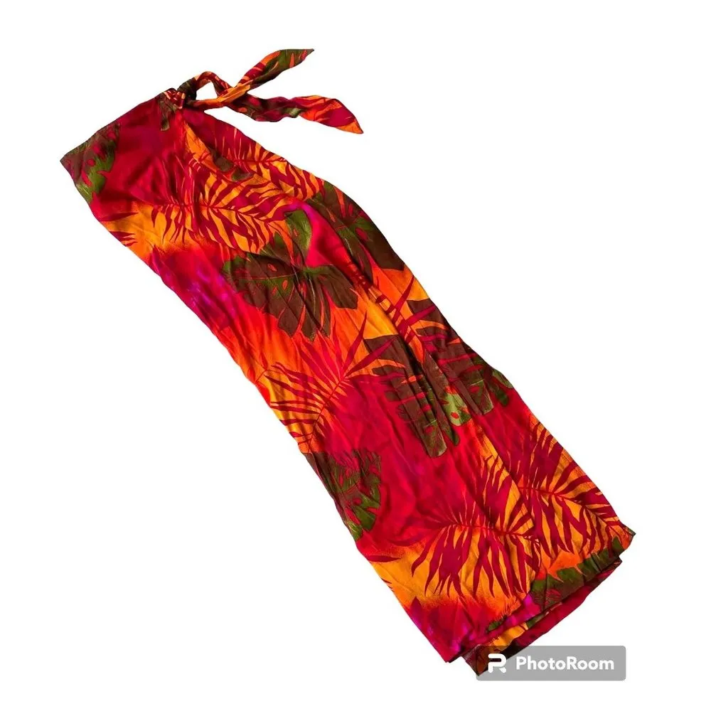 VTG John Roberts Faux Wrap Skirt Size 10 Maxi Tropical Zip Ties Swimsuit… - Image 6