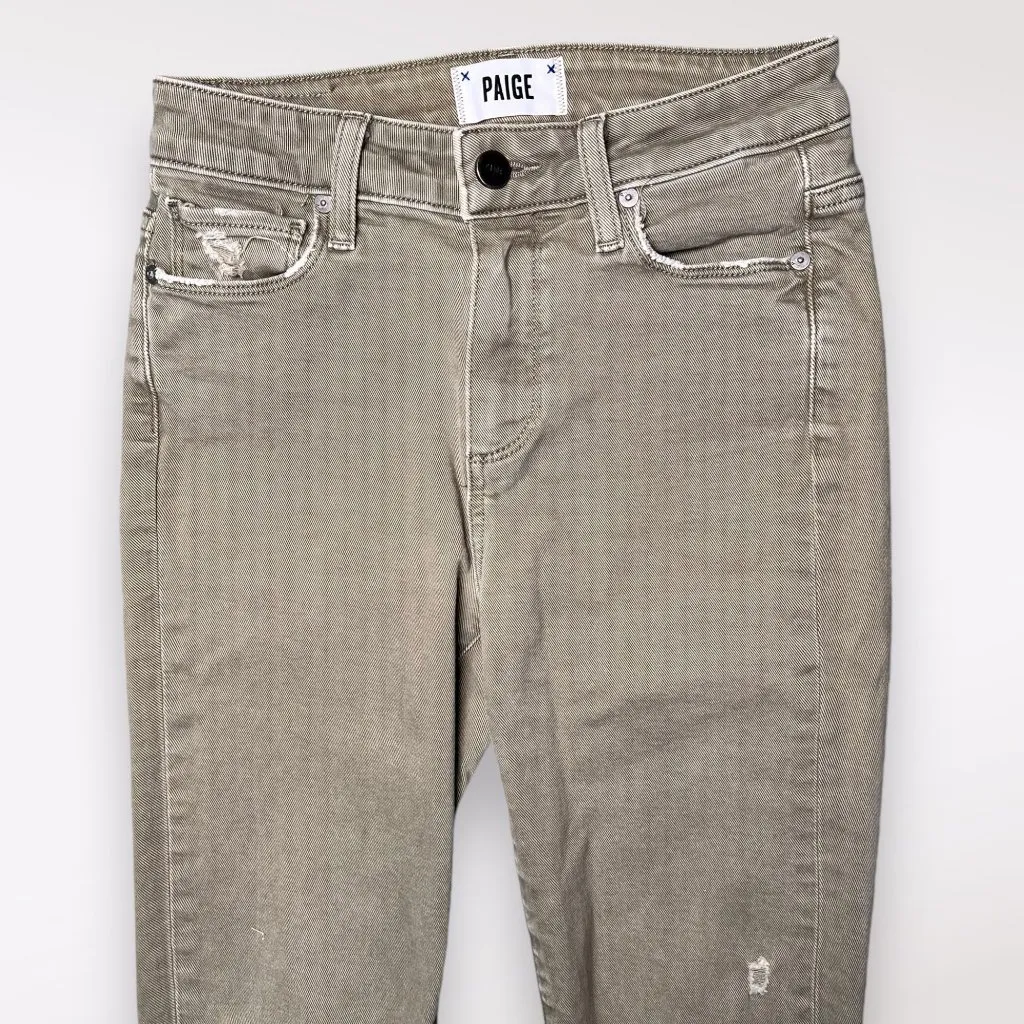 Paige Hoxton Slim Crop Jeans Sage Green Distressed Raw Hem Size 24 - Image 3