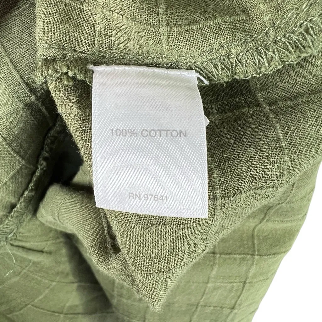 J. Jill Button Down Women’s Olive Green 109% Cotton Peplum Top Size Large Plaid - Image 7