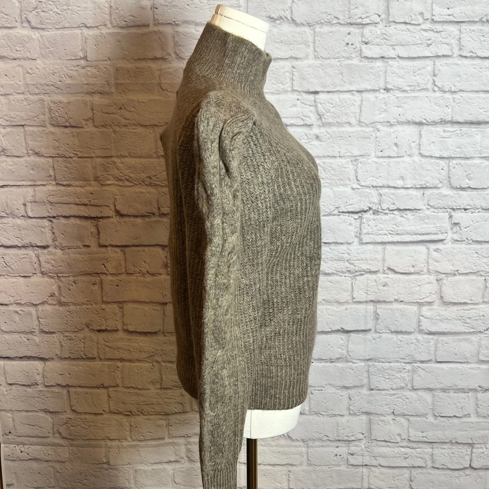 Industry Republic Clothing Women M Taupe Heather Mock Neck Knit Sweater Neutral Size M - Image 2